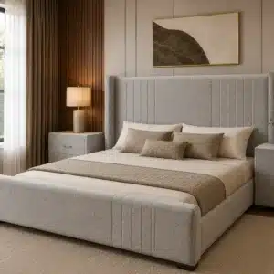 Wing Panel Bed – Light Grey Linen | Double (4x6)