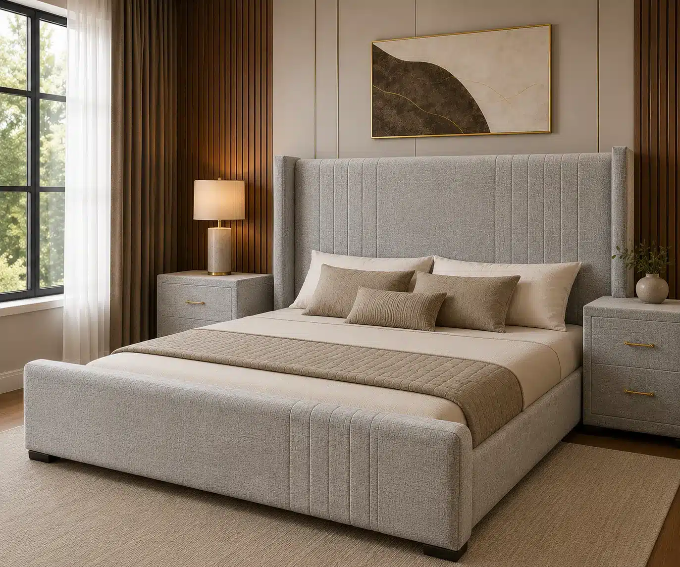 Wing Panel Bed – Light Grey Linen | Double (4x6)