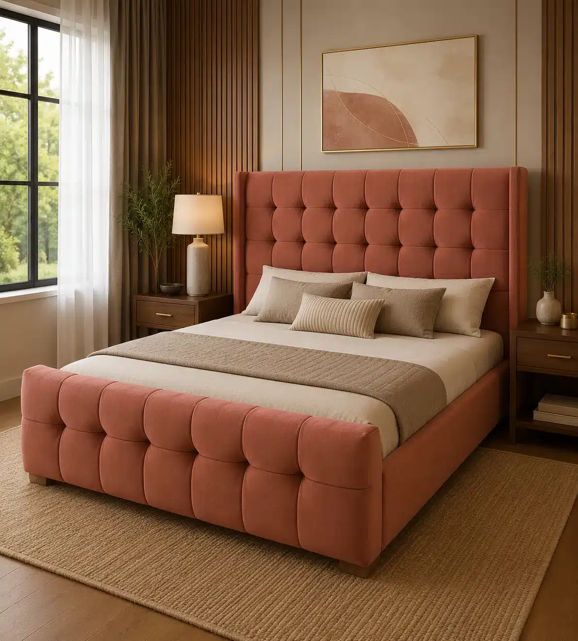 Cube Tufted Bed – Terracotta | Double (4x6)
