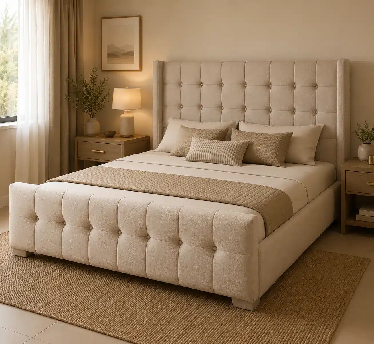 Cube Tufted Bed – Cream | Double (4x6)