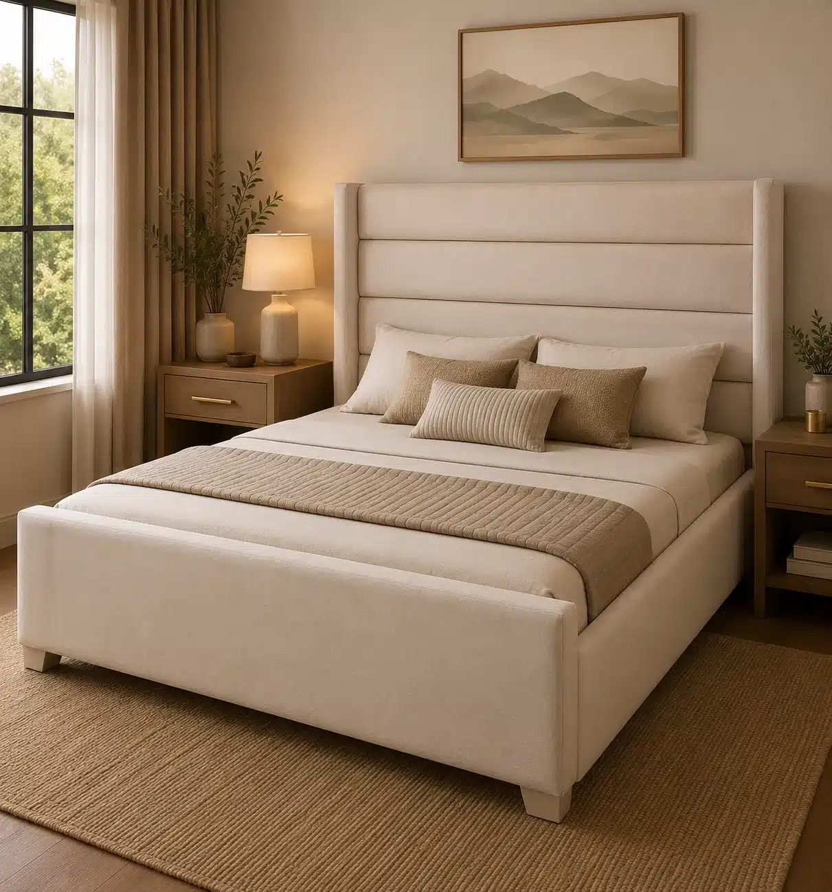 Horizontal Panel Bed – Cream (II) | Double (4x6)