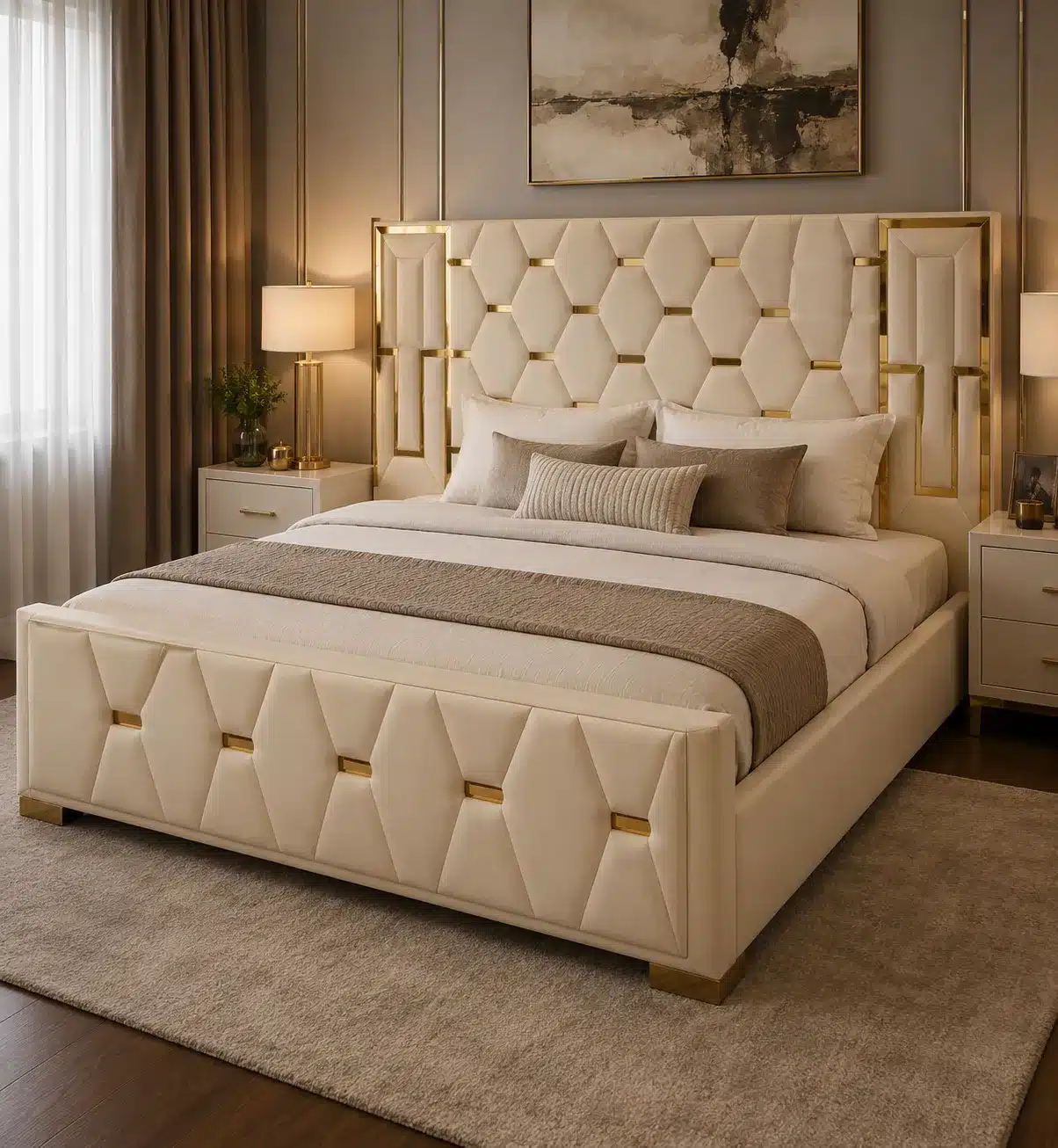 Diamond Tufted Bed – Cream Gold | Double (4x6)