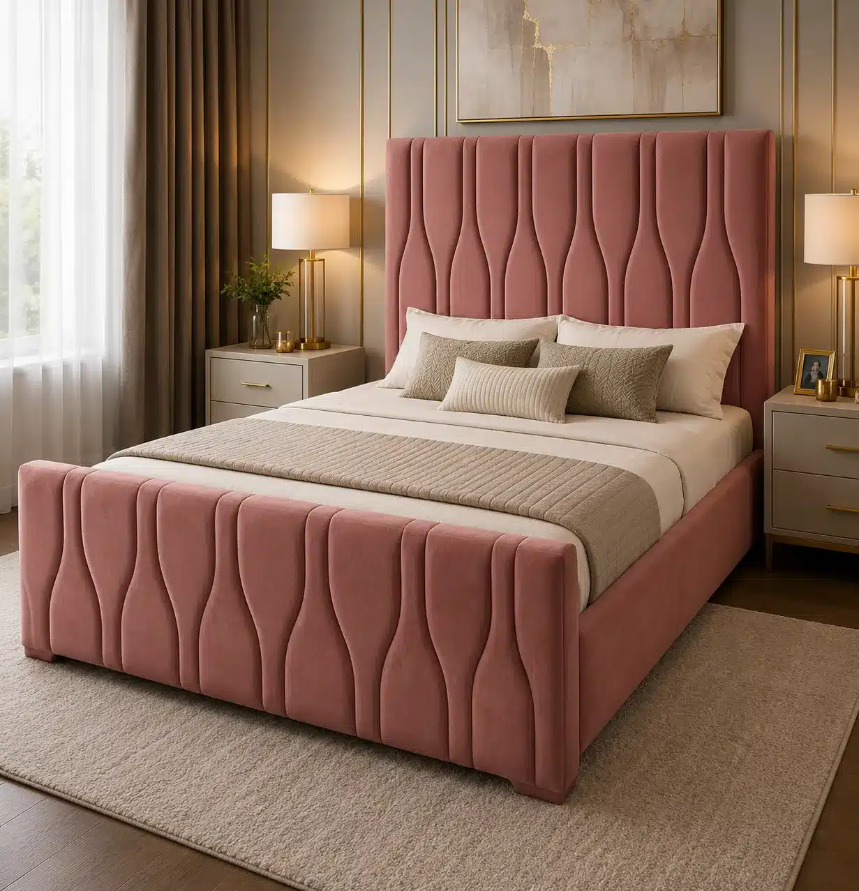 Wave Panel Bed – Blush Pink | Double (4x6)