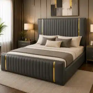 Gold Trim Panel Bed – Charcoal | Double (4x6)