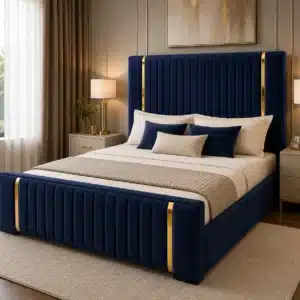 Gold Trim Panel Bed – Navy Blue | Double (4x6)