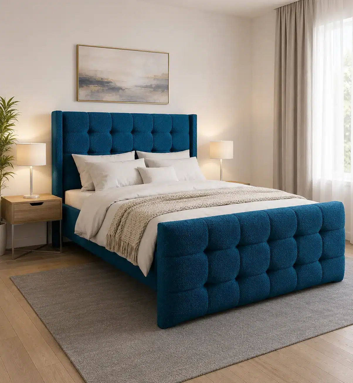 Cube Tufted Bed – Teal Blue | Double (4x6)