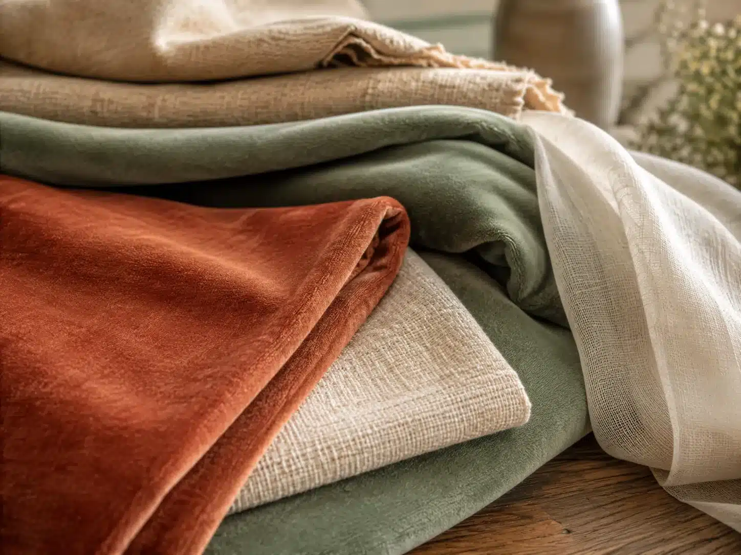 Folded curtain fabric swatches