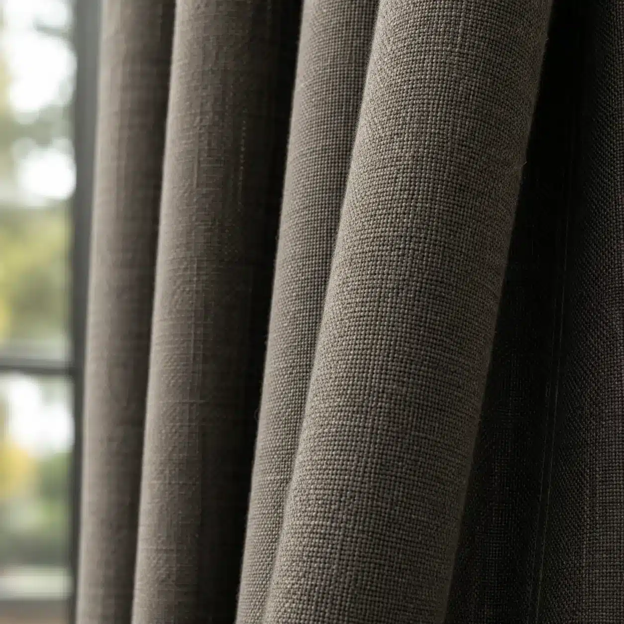 Charcoal curtain fabric texture close-up